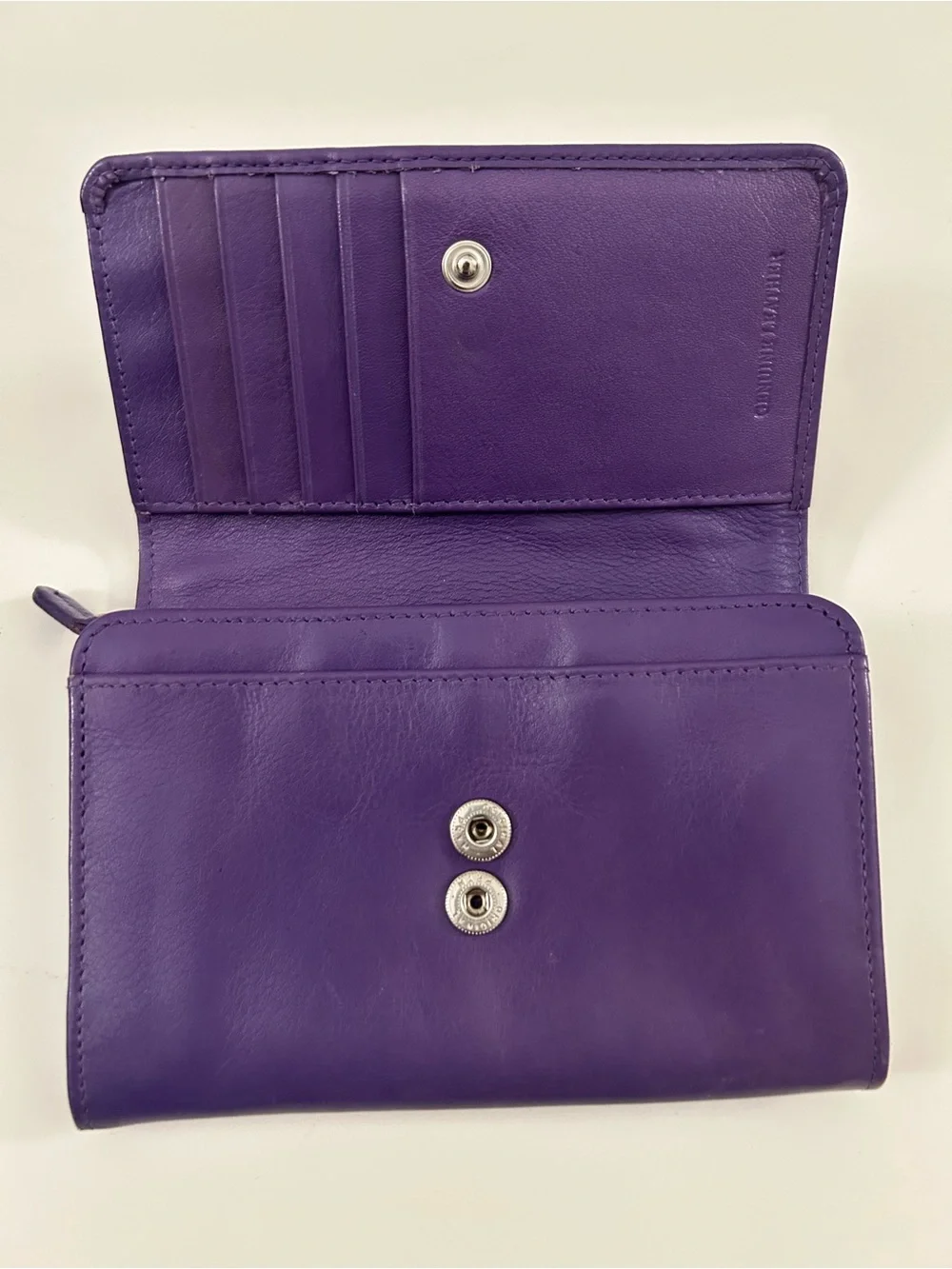 Purple Pleated Genuine Leather Fold Wallet